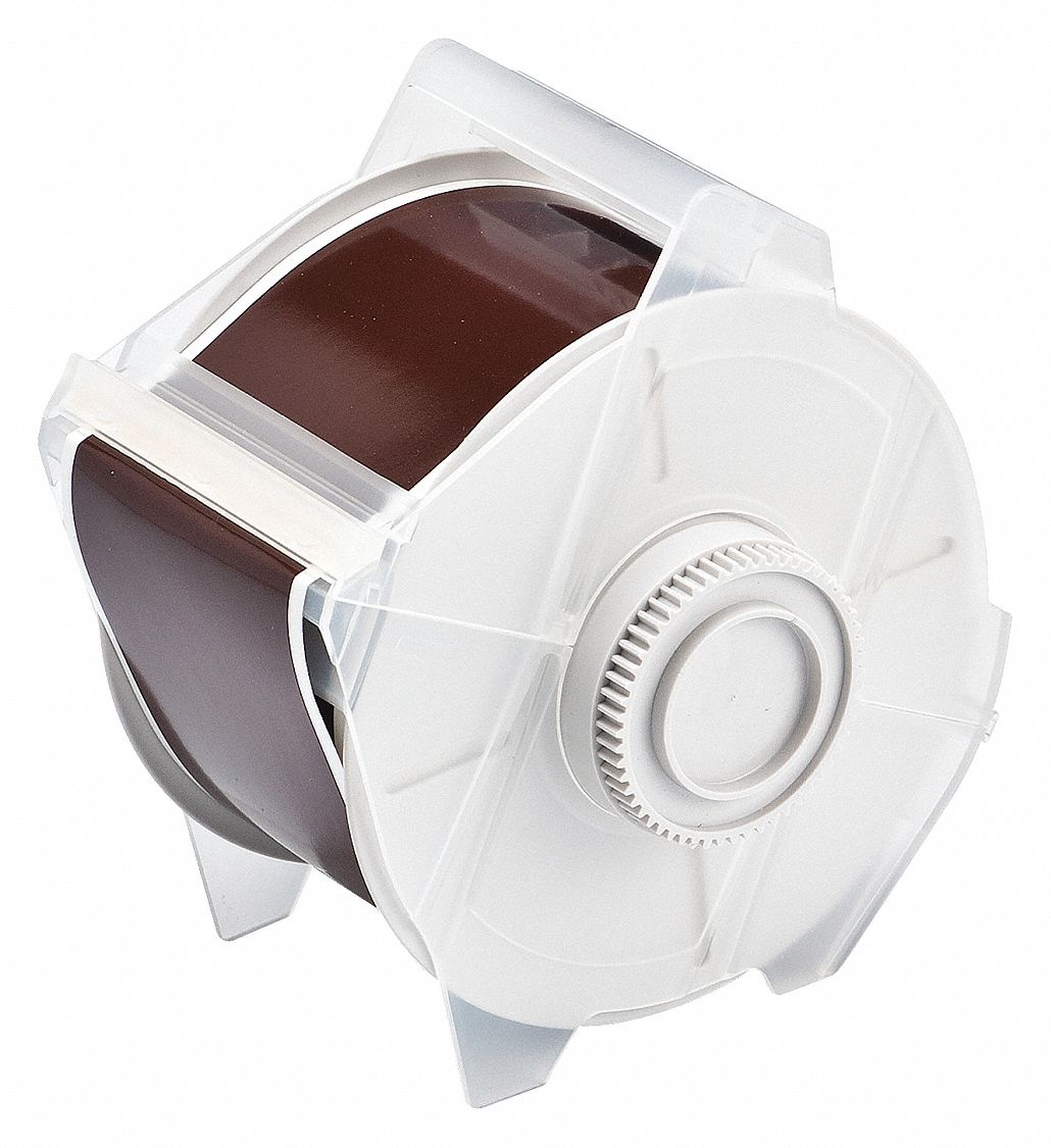 Continuous Label Stock: 2 1/4 in x 100 ft, Vinyl, Brown (Gloss), Outdoor