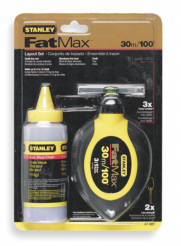 CHALK LINE REEL SET,3 PC W/CHALK,100 FT