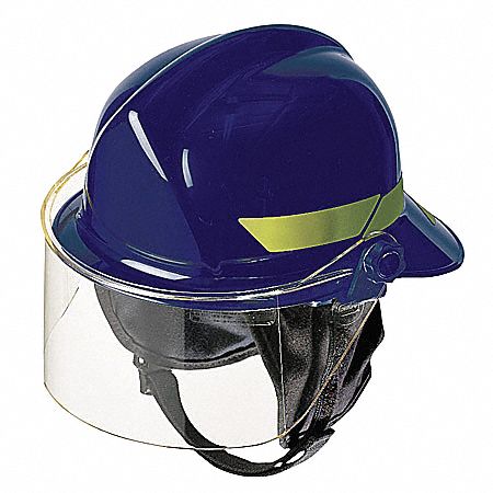 Fire Helmet: Blue, Modern Rear Brim, Chin Strap, 4 pt Ratchet