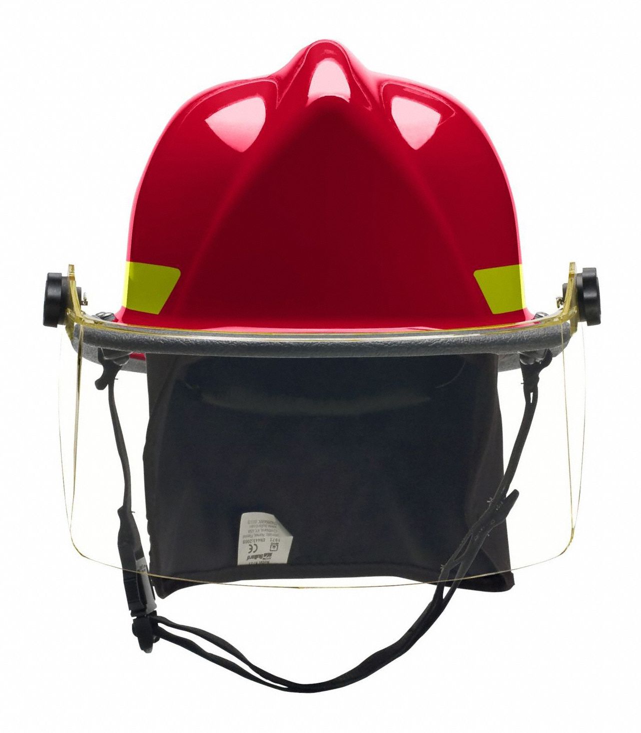 Fire Helmet: Red, Modern Rear Brim, Chin Strap, 4 pt Ratchet