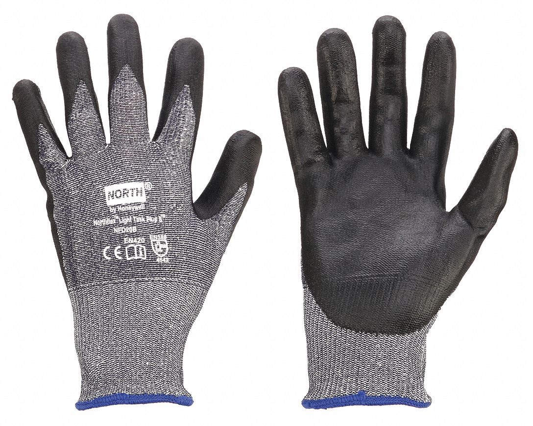 COATED GLOVES, BLACK/GREY, S, STRAIGHT THUMB, COATED PALM, CUT-RESISTANT