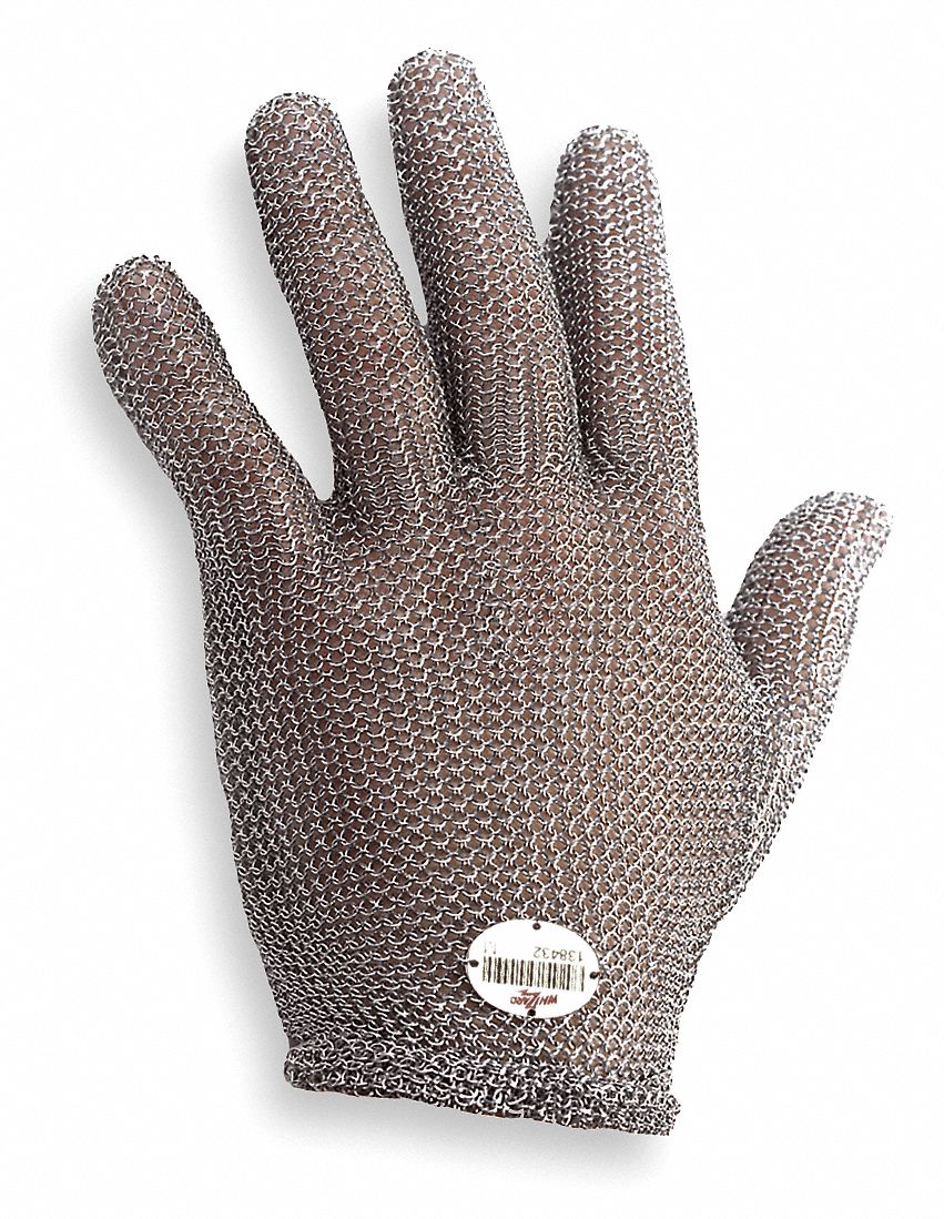 METAL MESH HAND GLOVES, L, SILVER, STAINLESS STEEL MESH, AMBIDEXTROUS