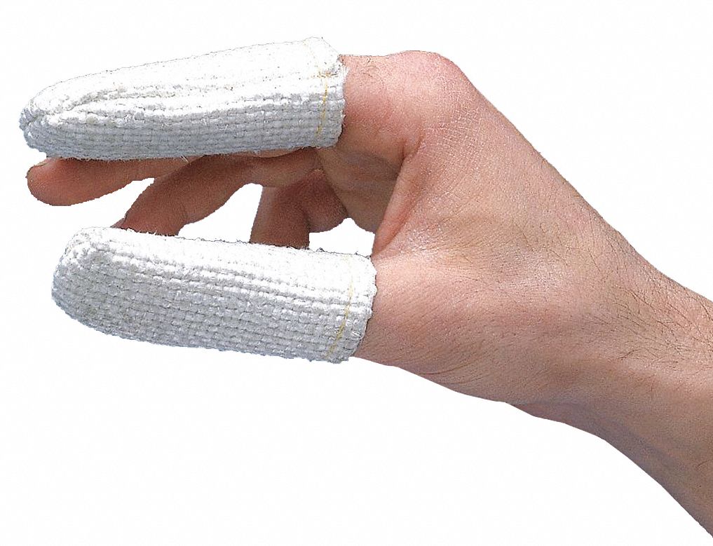 Heat Resistant Finger Cots: Fiberglass, White, 1,000°F Max. Op Temp., Newtex Zetex 100, 12 PK