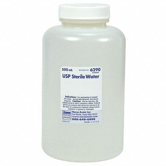 Sterile Water, Liquid Solution, Bottle, 16.900 oz, 500mL Grainger