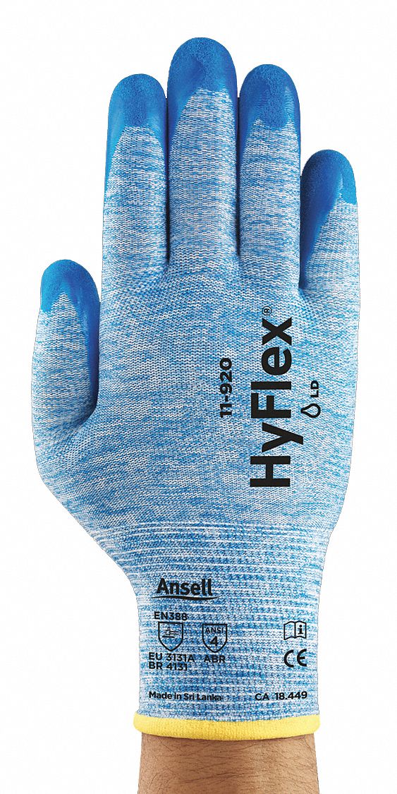 COATED GLOVES, XL (10), SANDY, NITRILE, DIPPED PALM, ANSI ABRASION LEVEL 4, BLUE