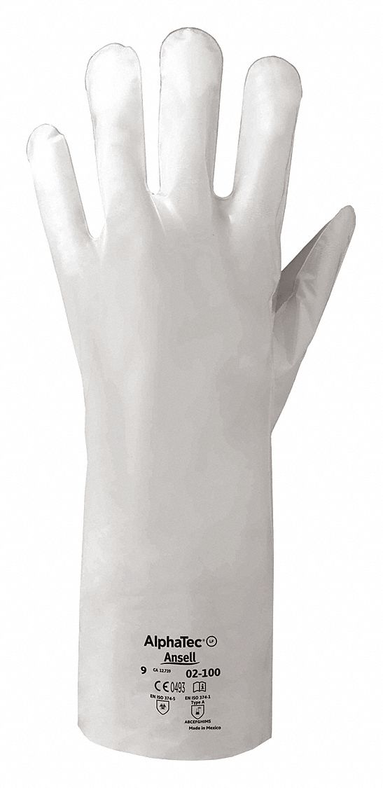 CHEMICAL RESISTANT GLOVES, 2.5 MIL, 15 IN LENGTH, SIZE 7, NEOPRENE, WHITE