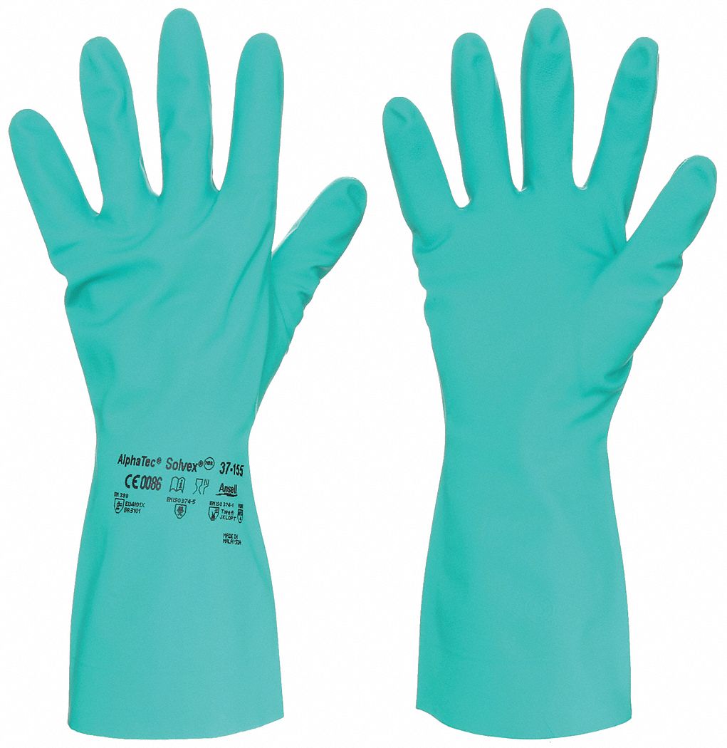 Chemical-Resistant Gloves: 37-155, ANSELL AlphaTec(R) Solvex, 10 Glove Size, High Tactility, 1 PR