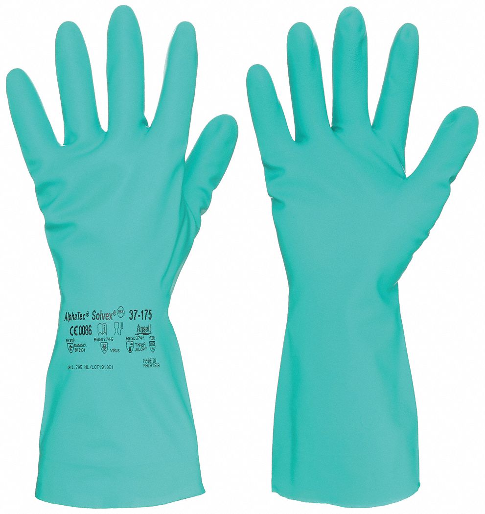 SOL-VEX CHEMICAL RESISTANT GLOVES, 18.11 MIL, 13 IN LENGTH, SMOOTH, SIZE 9, GREEN