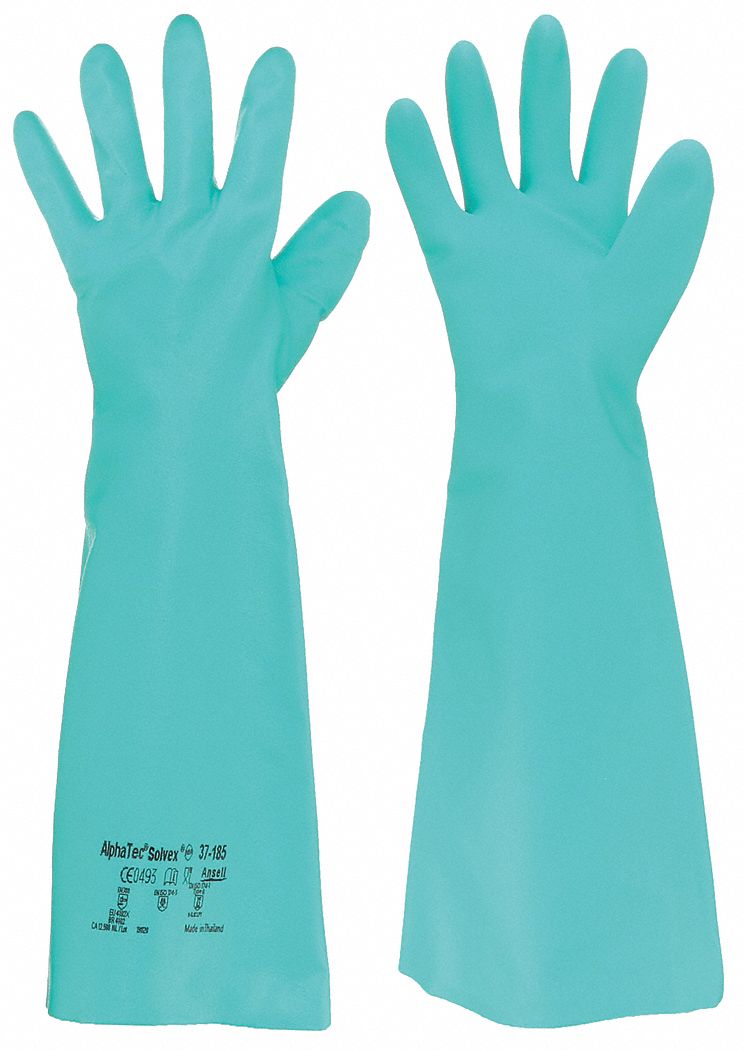 SOL-VEX CHEMICAL RESISTANT GLOVES, 22 MIL, 18 IN LENGTH, SMOOTH, SIZE 10, GREEN