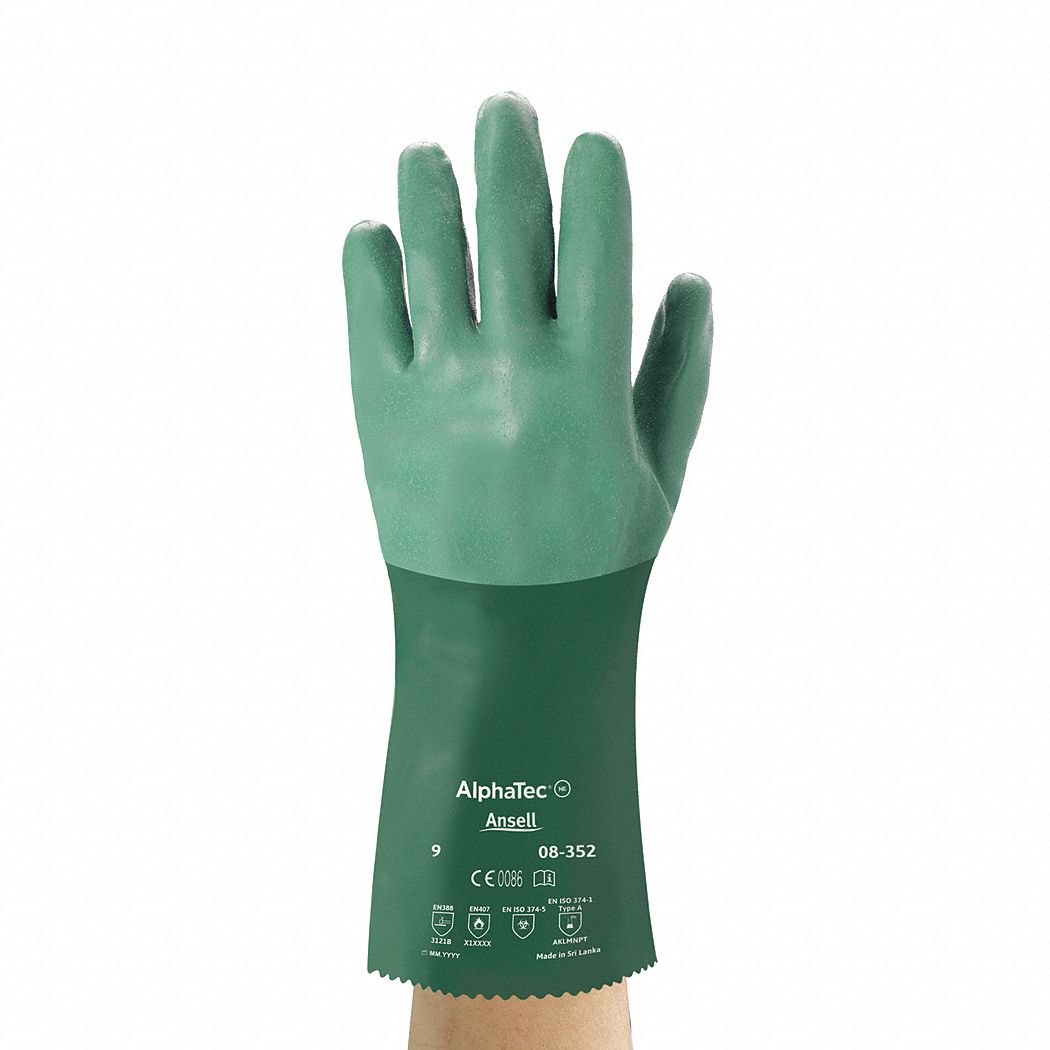 CHEMICAL RESISTANT GLOVES, 55 MIL, 12 IN LENGTH, ROUGH, SIZE 10, GREEN