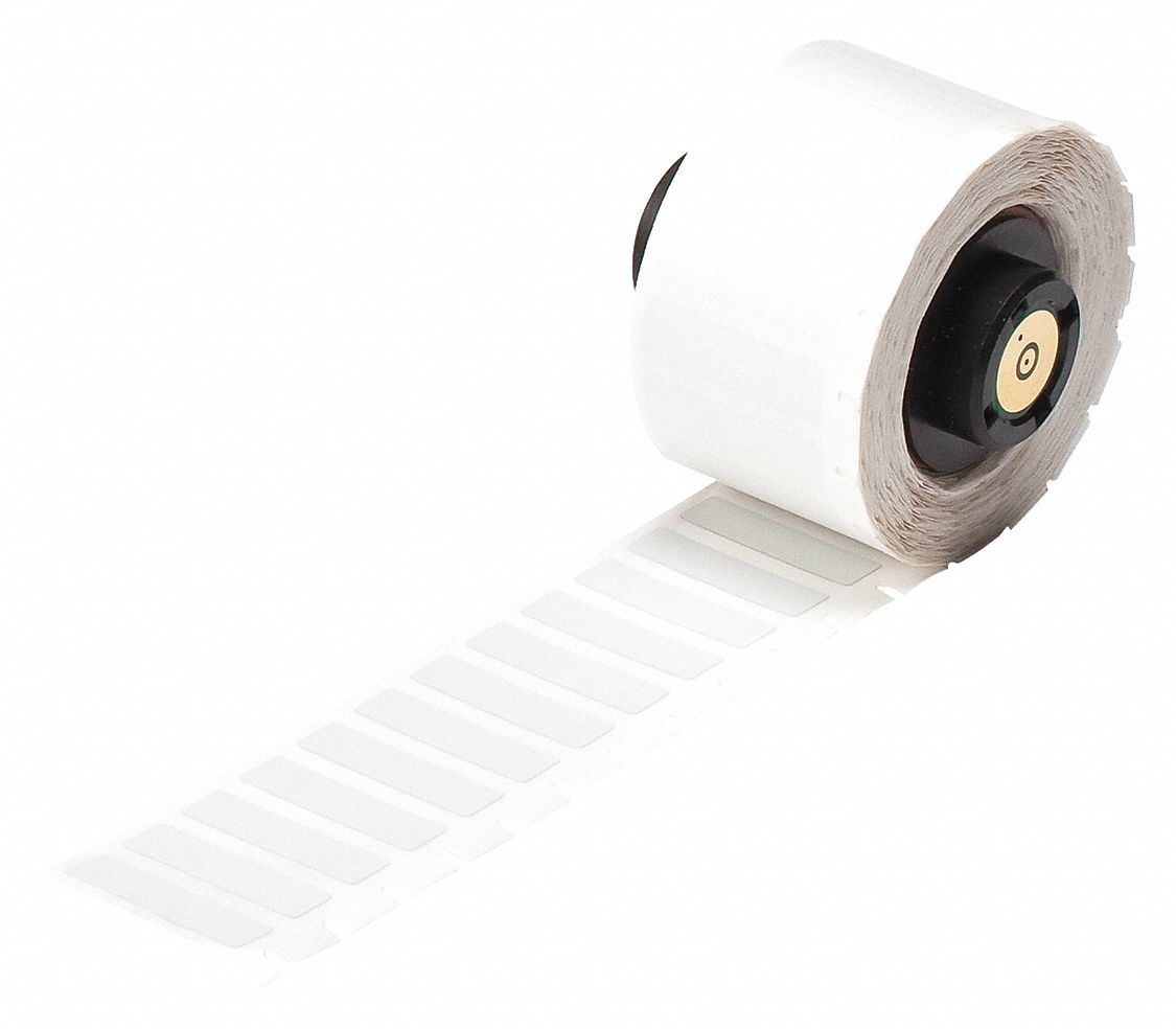 Pre-Cut Label Stock Roll: 17/64 in x 1 in, Polyester, Halogen-Free/Metal Detectable, Gray
