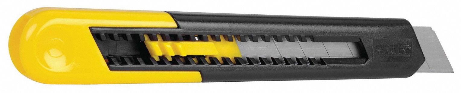 Snap-Off Utility Knife: 6 1/2 in Overall Lg, Textured, 8 Segments, 0 Blades Stored, Black