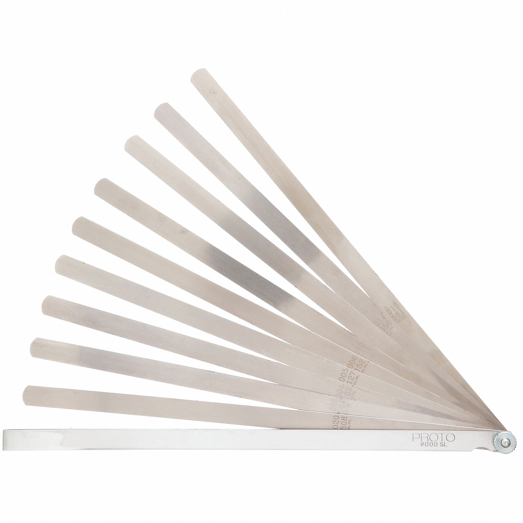 LONG-BLADE FEELER GAUGE SET, INCH, 12 FEELER BLADES, 01 IN TO 0.02 IN THICK RANGE