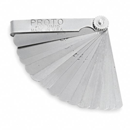 PROTO Feeler Gauge Set Metric, 15 Feeler Blades, 0.06 mm to 0.70 mm