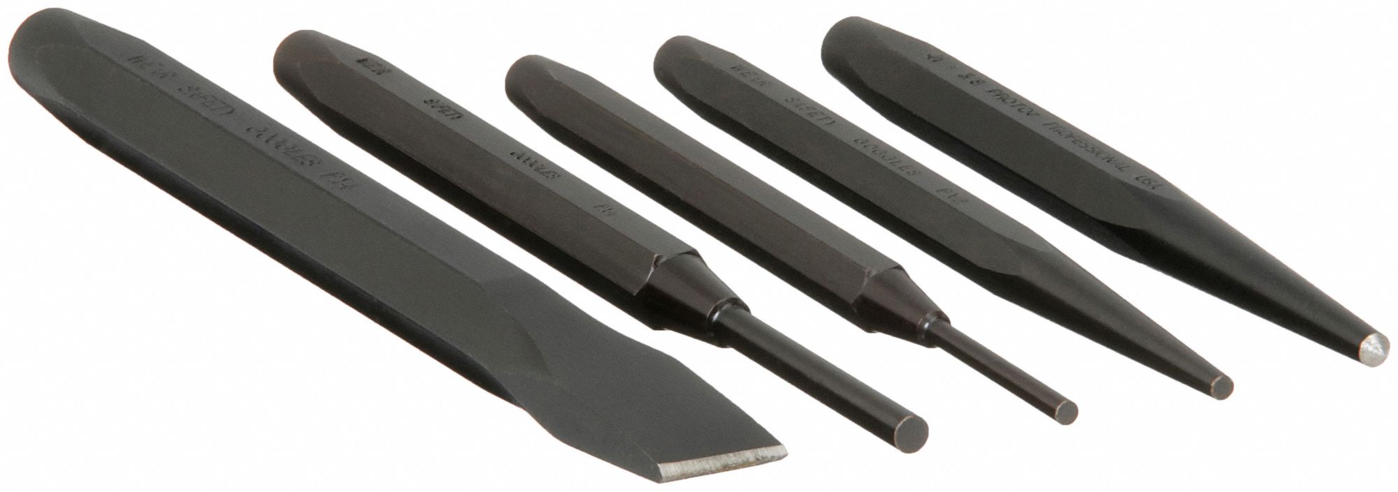 PUNCH AND CHISEL SET, 5 PIECES, COLD CHISEL, CENTRE PUNCH/PIN PUNCH/STARTING PUNCH, POUCH