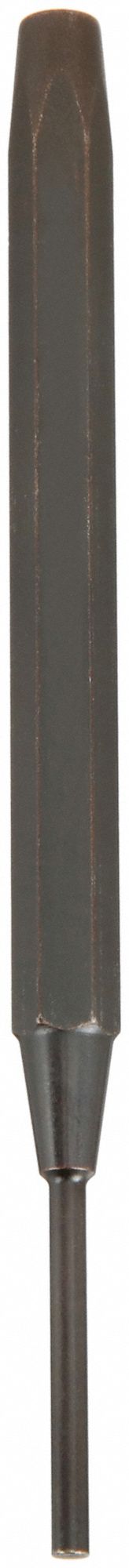 DRIVE PIN PUNCH, 3/16 IN TIP DIA, ⅜ IN SHANK W, 6 IN OVERALL L, HEXAGON, STEEL, FLAT, SAE