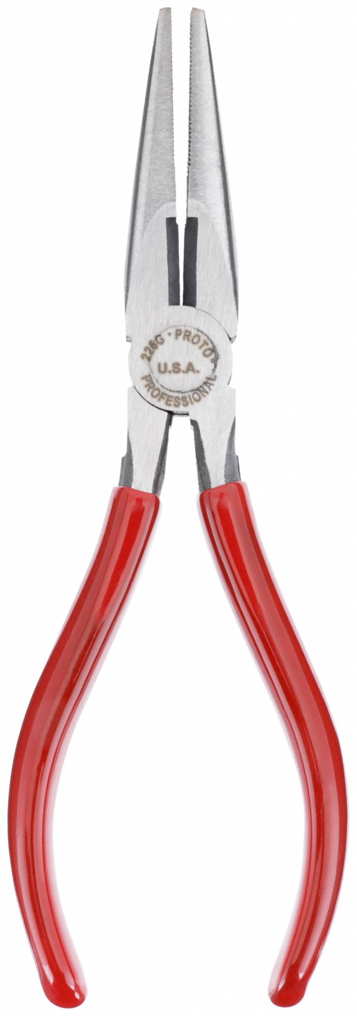 NEEDLE-NOSE PLIERS, STEEL, RED DIPPED HANDLE, INDUCTION HARDENED FINISH, NEEDLE-NOSE PLIERS, MANUAL OPENING, 6⅝ IN L