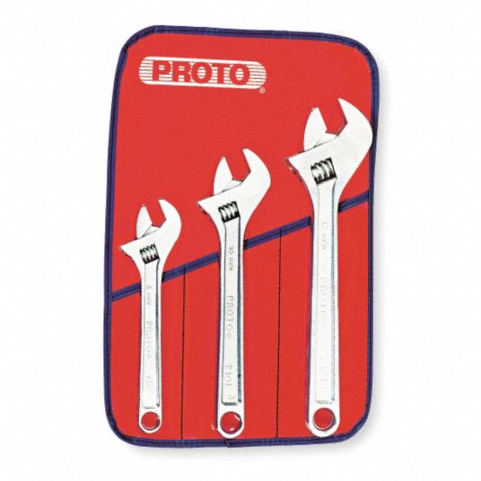 PROTO, Alloy Steel, Satin, Adjustable Wrench Set 3R408J790 Grainger