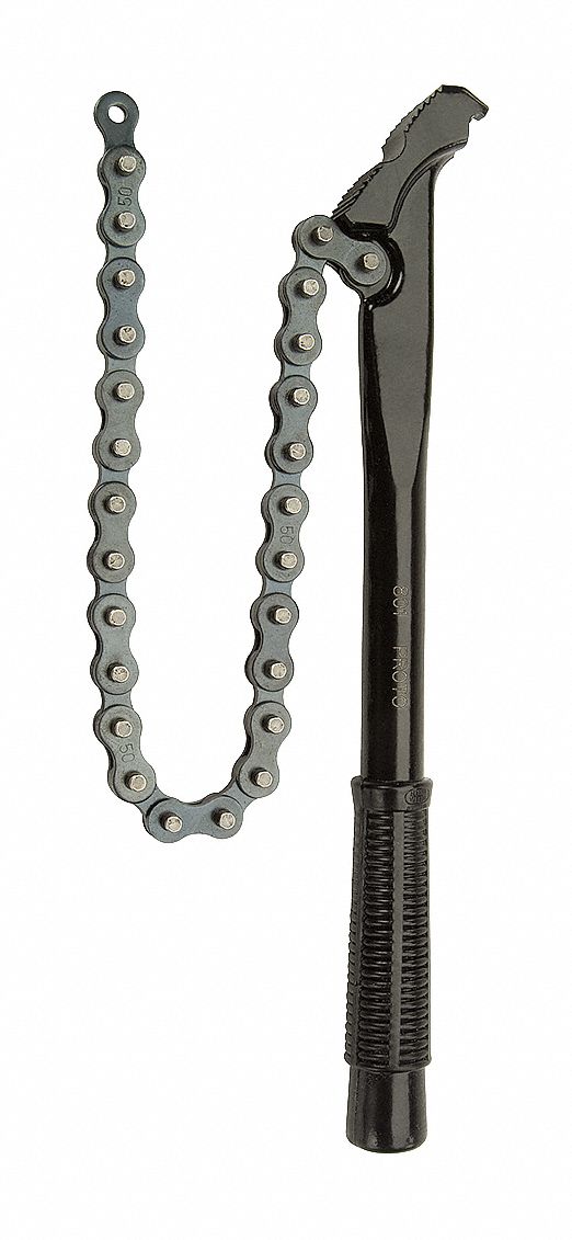 CHAIN WRENCH, SATIN, FOR 4 IN OUTSIDE DIA, 16 1/2 IN CHAIN L, 16 1/2 IN HANDLE L, STEEL