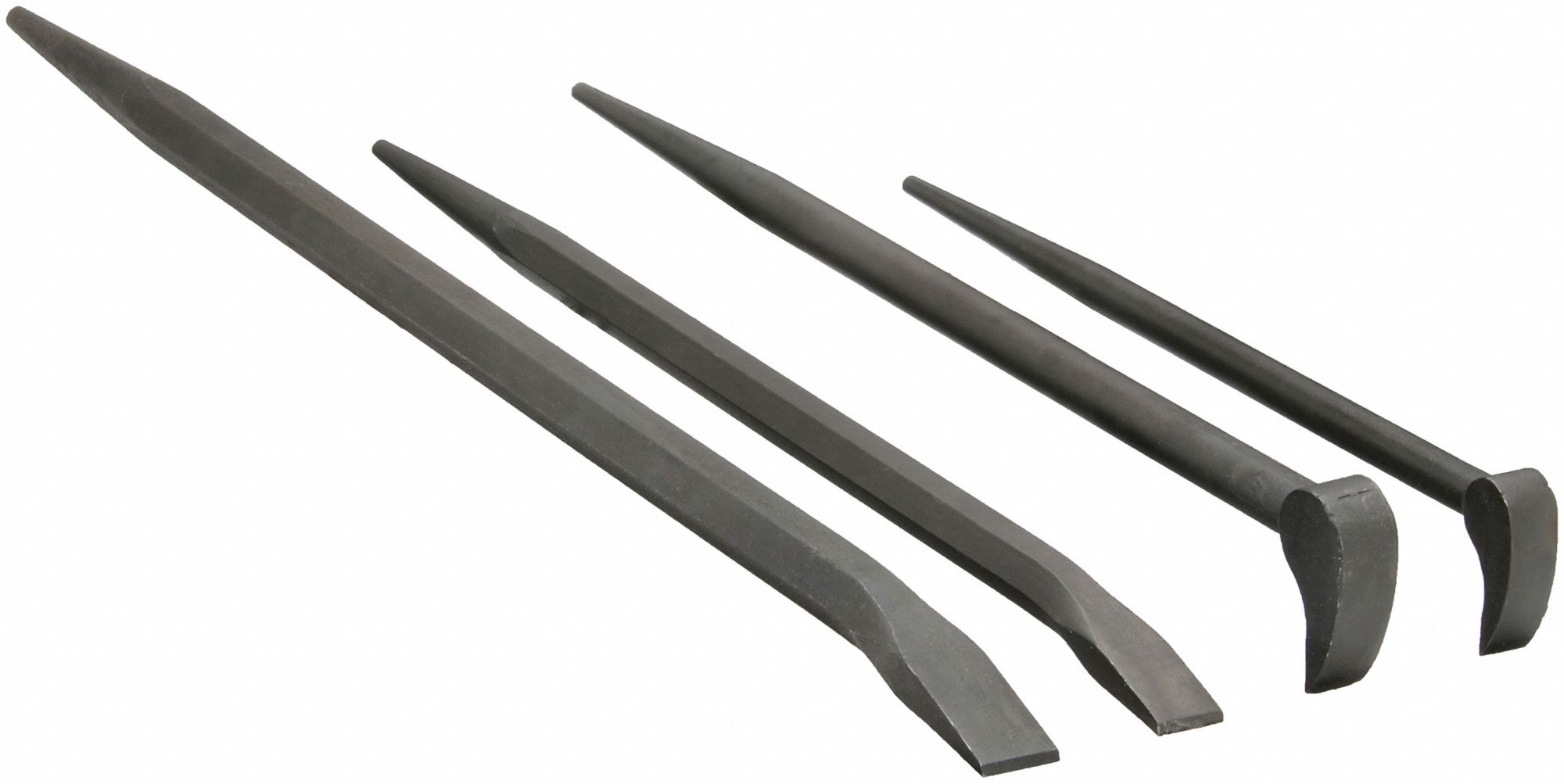 Pry Bar Set: Chisel End, 12 in_16 in_18 in_24 in Overall Lg, 12 in_16 in_18  in_24 in Bar Wd