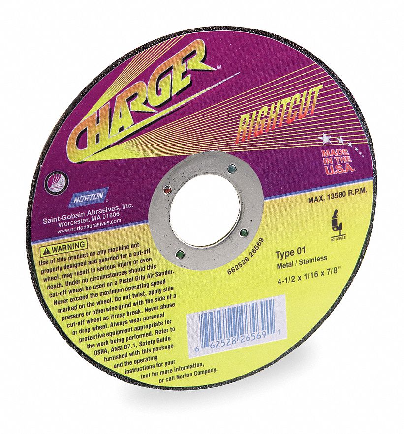 ABRASIVE CUT-OFF WHEEL, TYPE 1, 7 IN X 1/16 IN X ⅞ IN, 57A364-TB25N