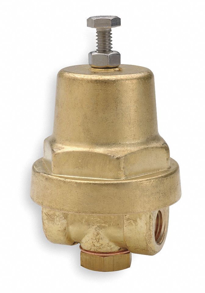 Pressure Regulator: FNPTF x FNPTF, 1/4 in x 1/4 in, Brass, 10 psig to 50 psig, 180°F
