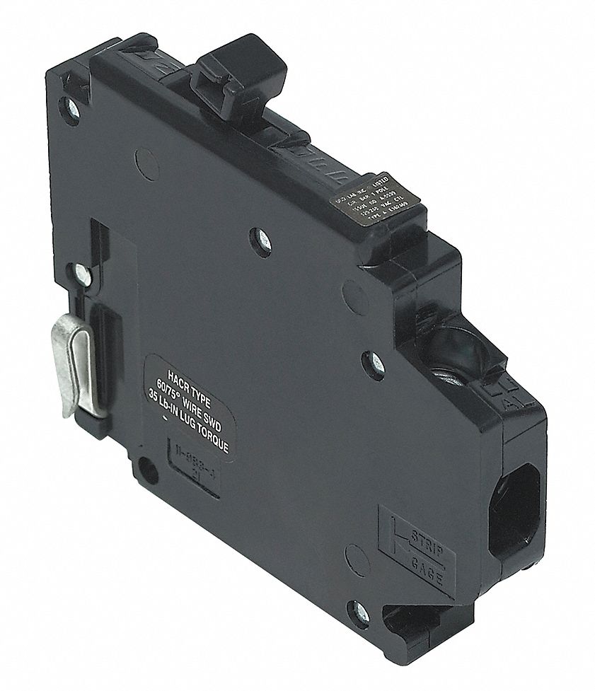 Miniature Circuit Breaker: 15 A Amps, 120V AC, 0.5 in Wd, 10kA at 120V AC