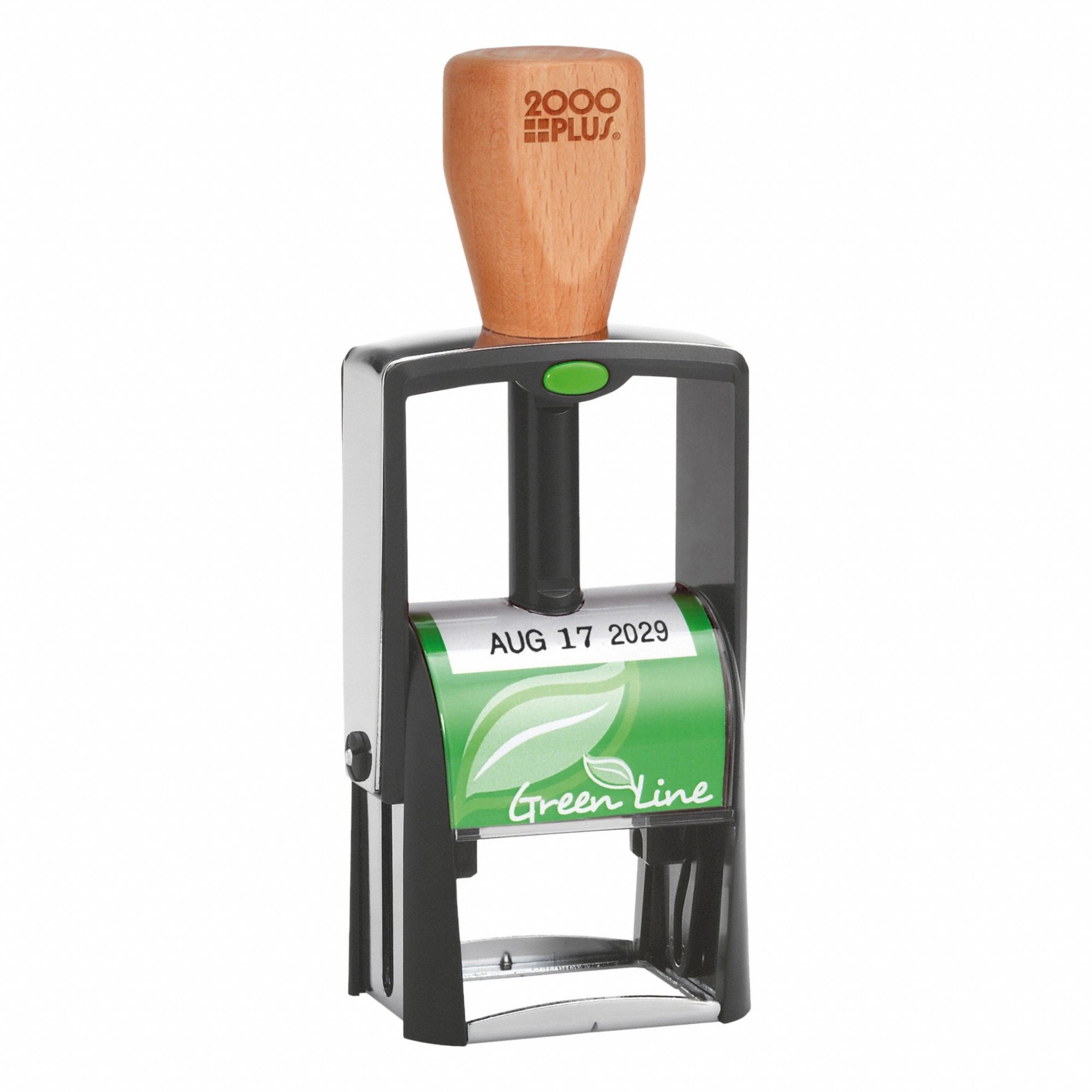 Self-Inking Date Stamp: Black, 75% Recycled Plastic and Metal Material, 7/8 in Imprint Area Ht