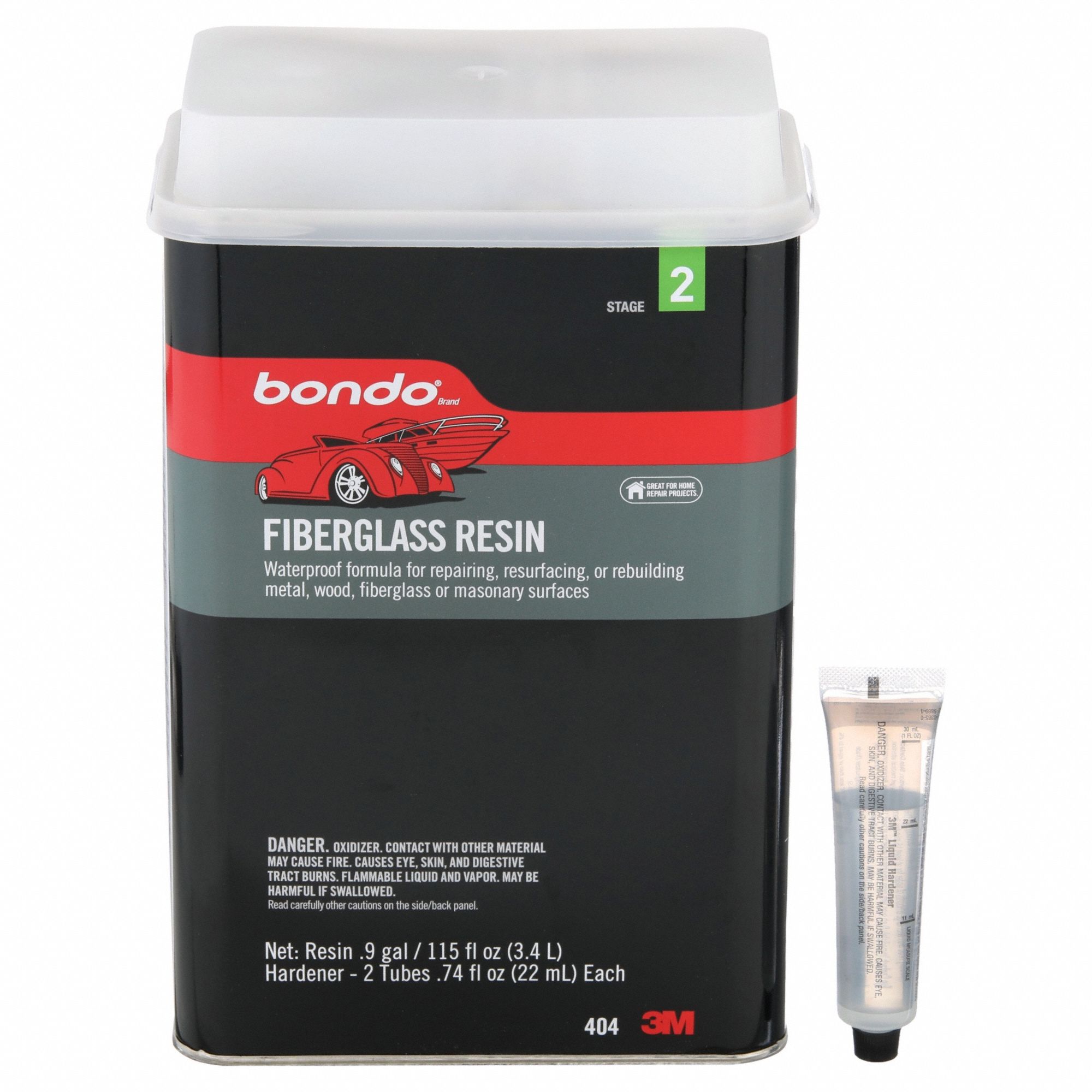 BONDO Fiberglass Resin: Polyester, Tan, Fiberglass/Metal/Wood, 8 min  Working Time, Can