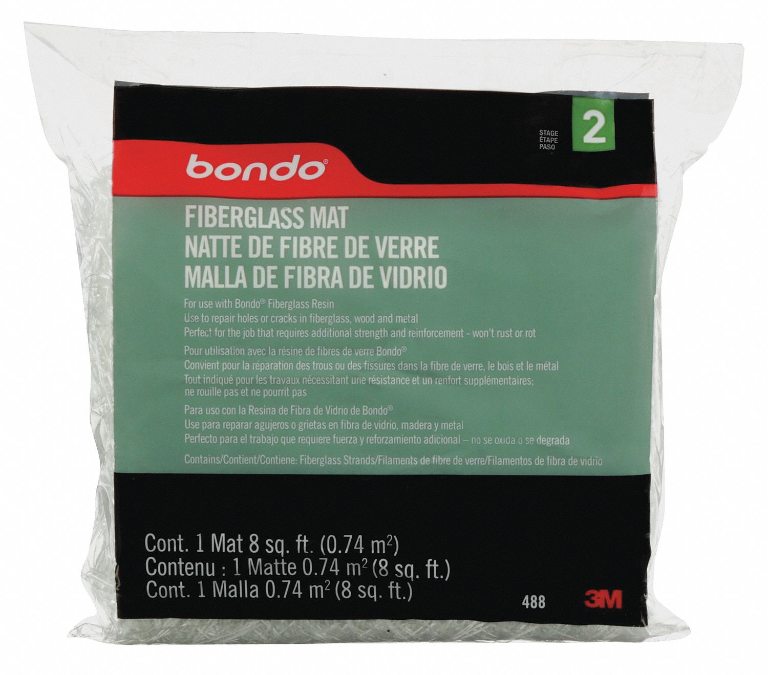 BONDO Fiberglass Mat, Practical Square Feet 8 3RAR8488 Grainger