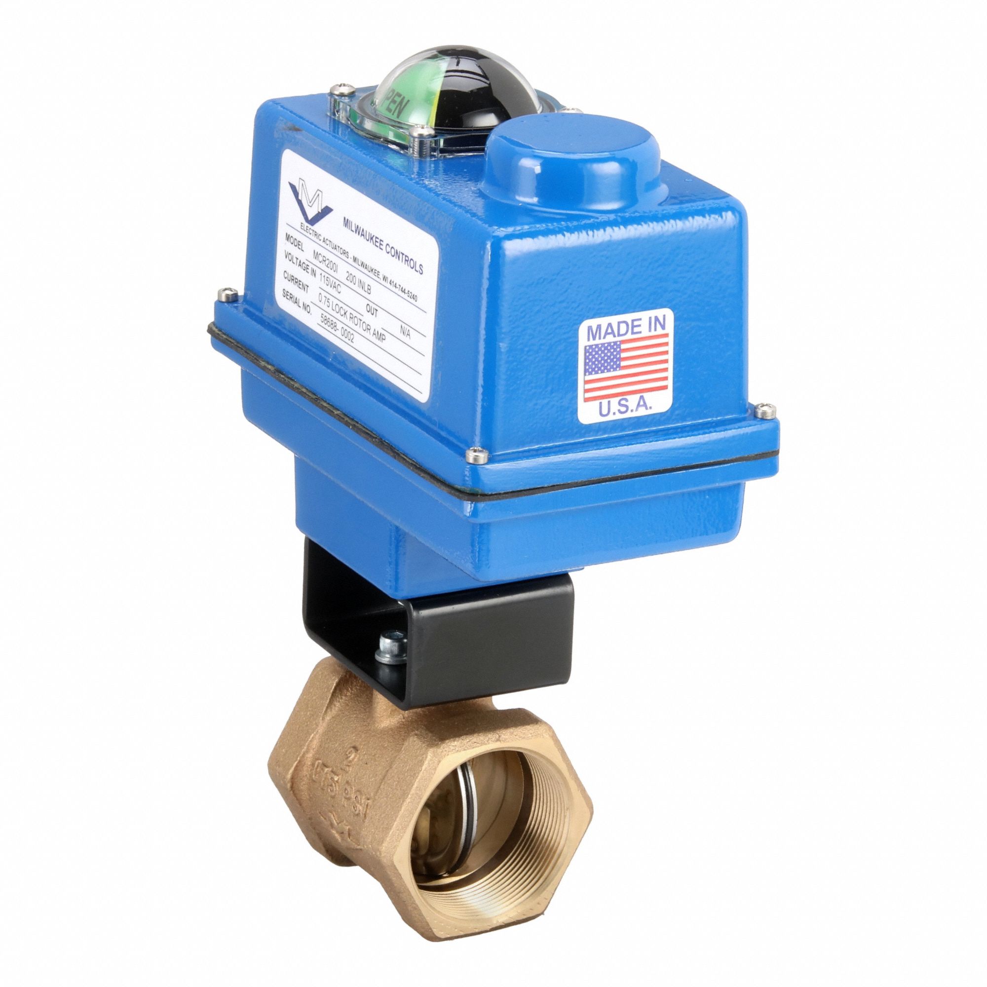 Butterfly Valve: For Gas/Oil/Water Media, Bronze, 115V AC, 2 in Pipe Size, Lug, FKM