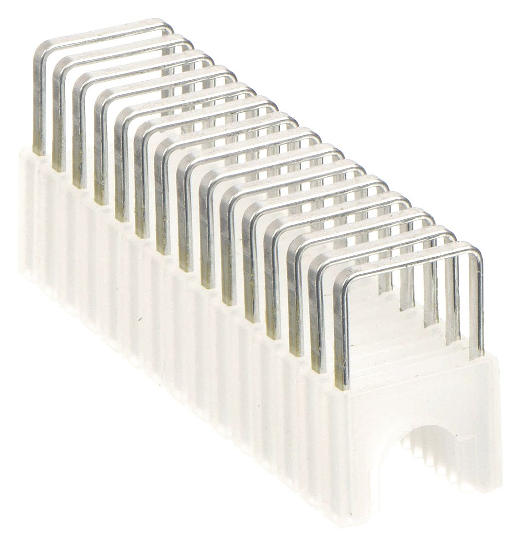 STAPLES, INSULATED, STEEL, ¼ IN LEG L, 5/16 IN CROWN, 5/16 IN DIA, 300/BOX, CLEAR