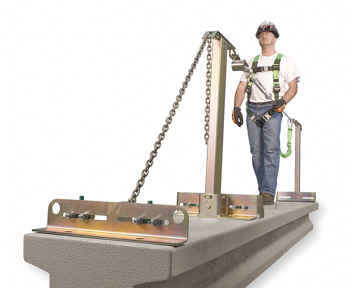 HORIZONTAL LIFELINE SYSTEM, 120 FT LENGTH, TEMPORARY, CONCRETE, BOLT-ON, STEEL