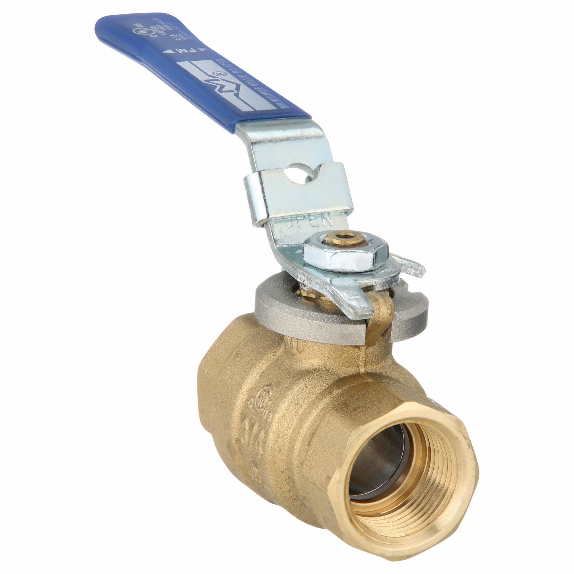 Manual Two-Way Ball Valve: 3/4 in, Brass, Straight, FNPT x FNPT, Full Port Ball Port