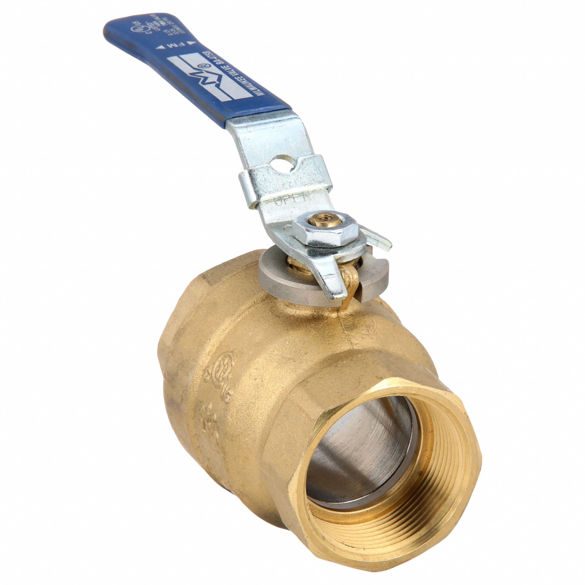 Manual Two-Way Ball Valve: 1 1/2 in, Brass, Straight, FNPT x FNPT, Two-Piece, Lever