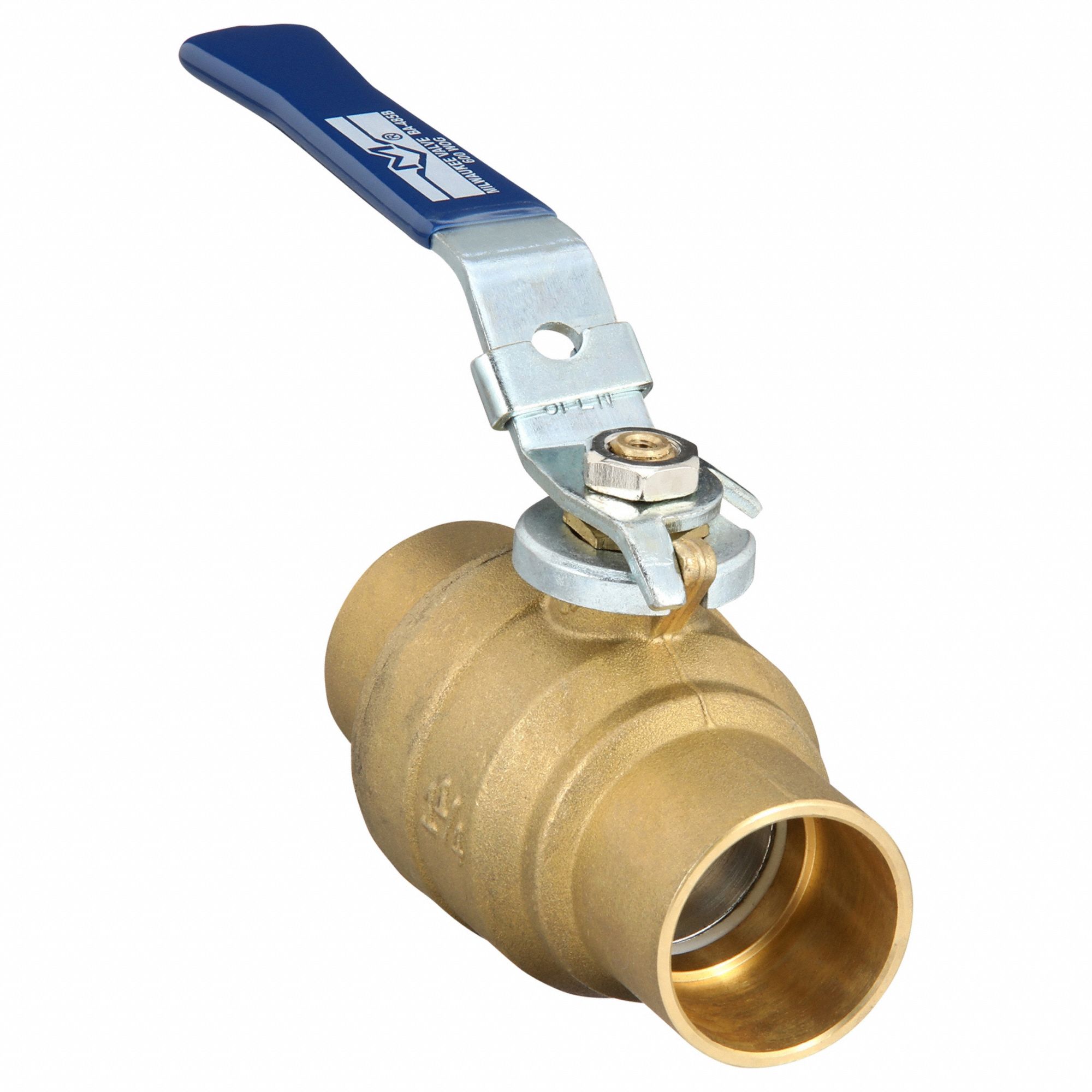 Manual Two-Way Ball Valve: 1 1/4 in, Brass, Straight, Sweat x Sweat, Two-Piece, Blue