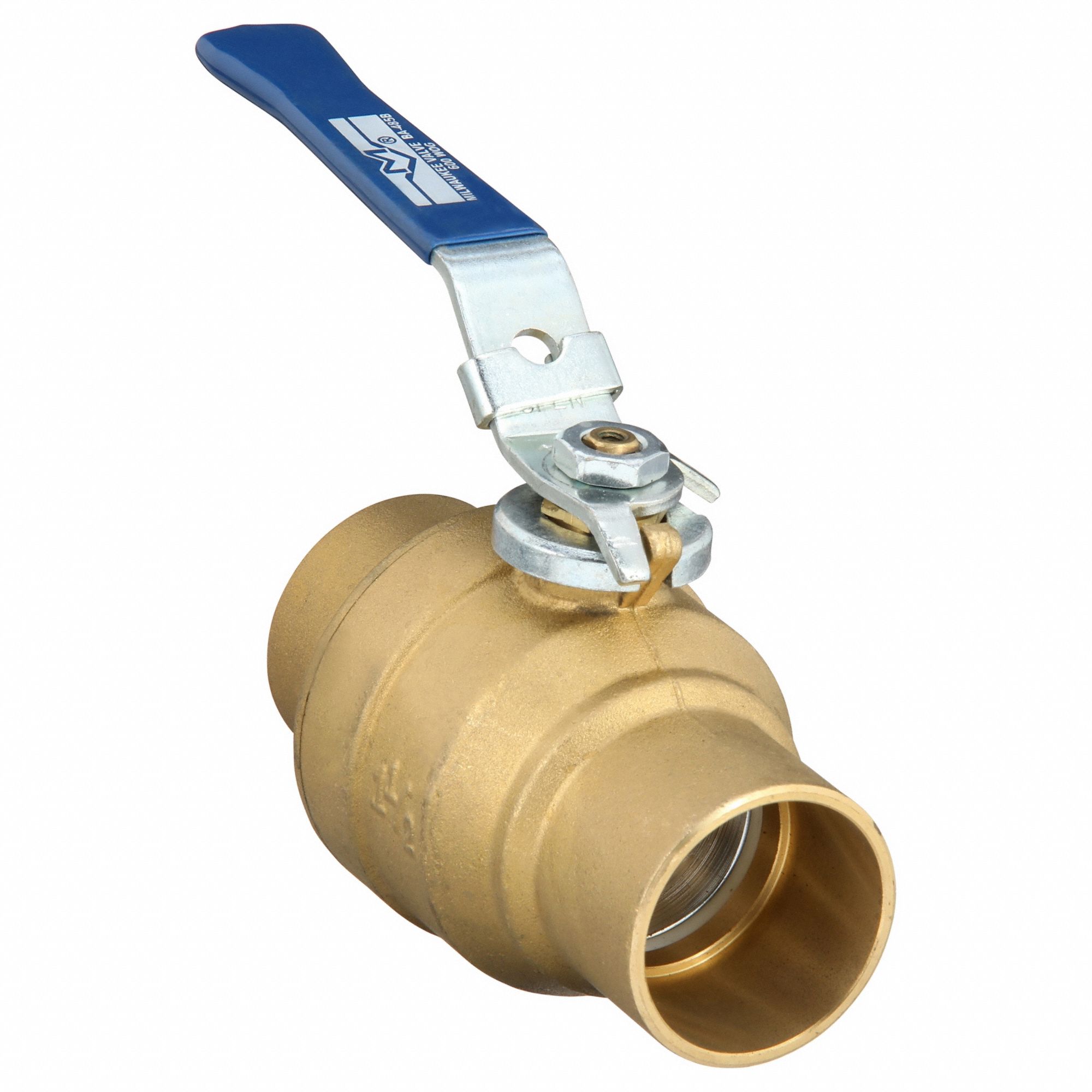 Manual Two-Way Ball Valve: 1 1/2 in, Brass, Straight, Sweat x Sweat, Two-Piece, Blue