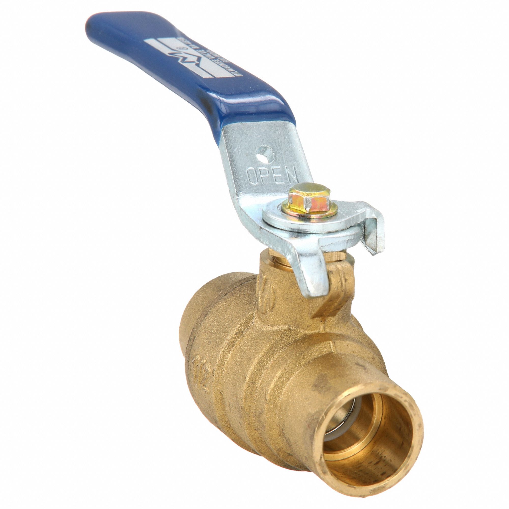 Manual Two-Way Ball Valve: 1/2 in, Brass, Straight, Sweat x Sweat, Two-Piece, Blue