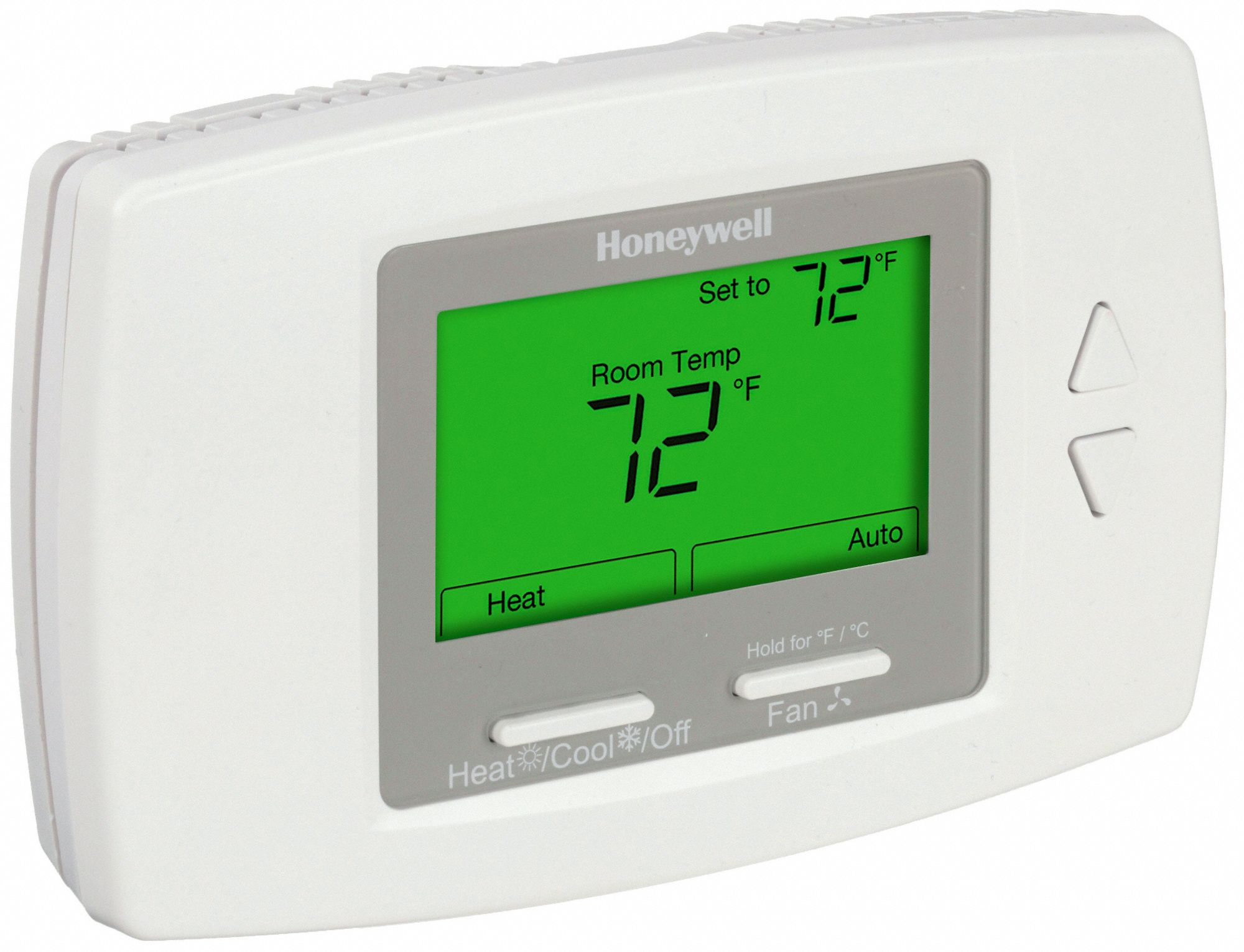 Fan Coil Thermostat: Heat and Cool, Auto-Cool-Heat-Off, 50° to 90°F, Push Button, 1H/1C