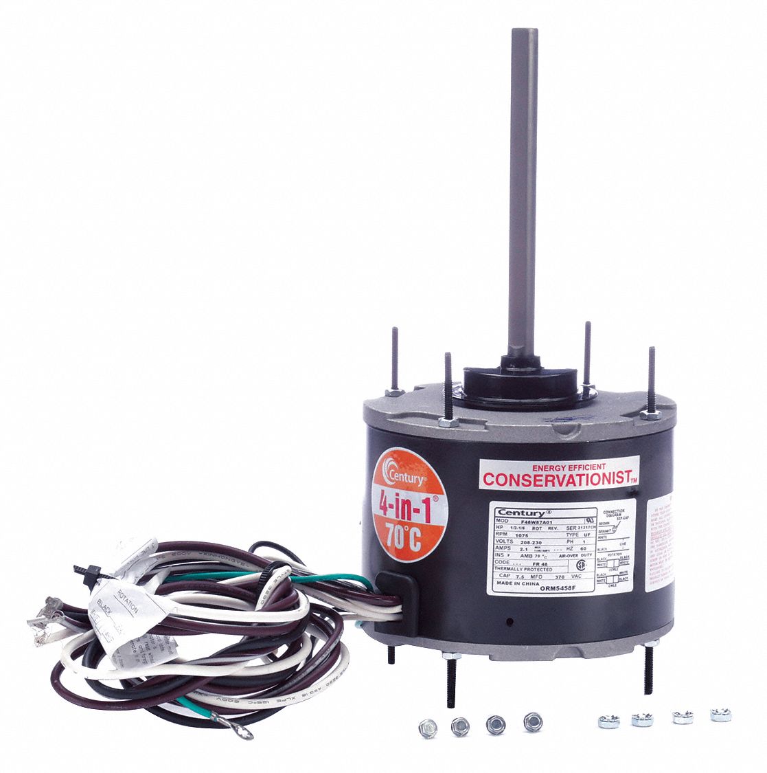 CENTURY Condenser Fan Motor, 1/3 to 1/6 HP, Permanent Split Capacitor