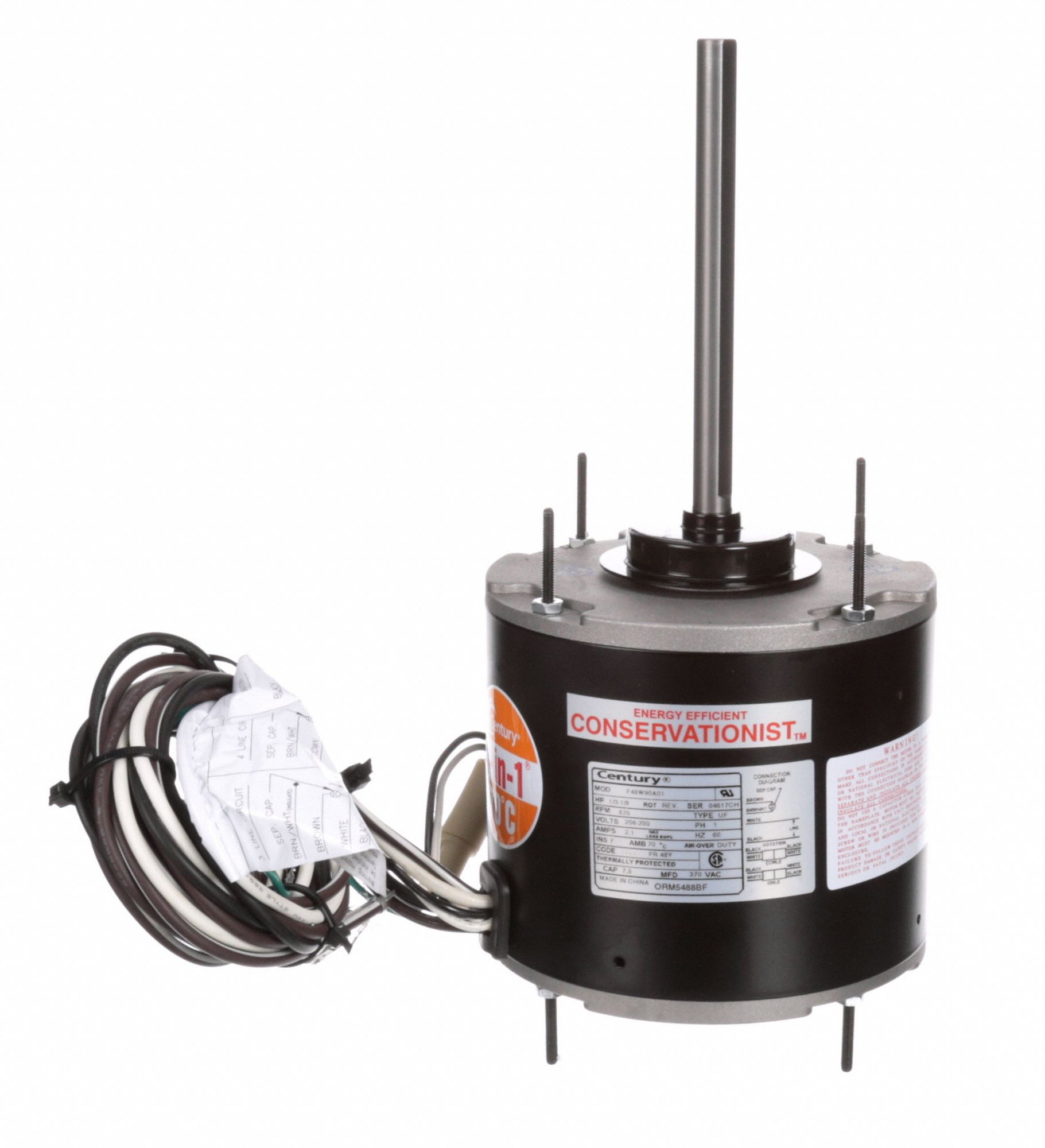 CENTURY Condenser Fan Motor Stud Mount, Totally Enclosed AirOver, 1/3 to 1/8 HP, 825 Nameplate