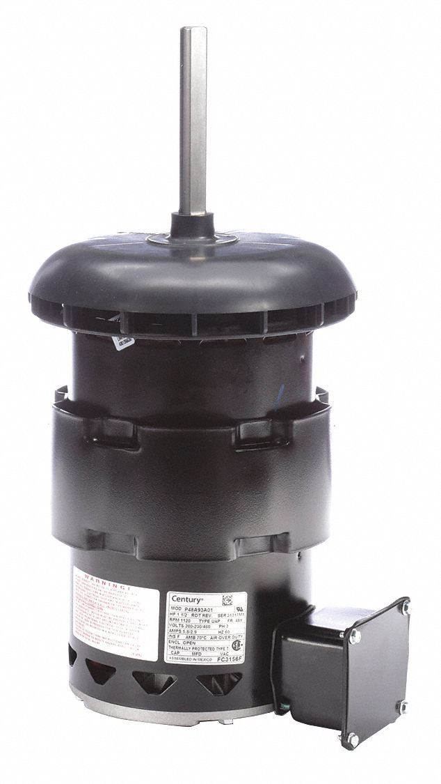 Condenser Fan Motor: Belly Band Mount, Open Air Over, 1 1/2 hp Nameplate Horsepower, 1 Speed