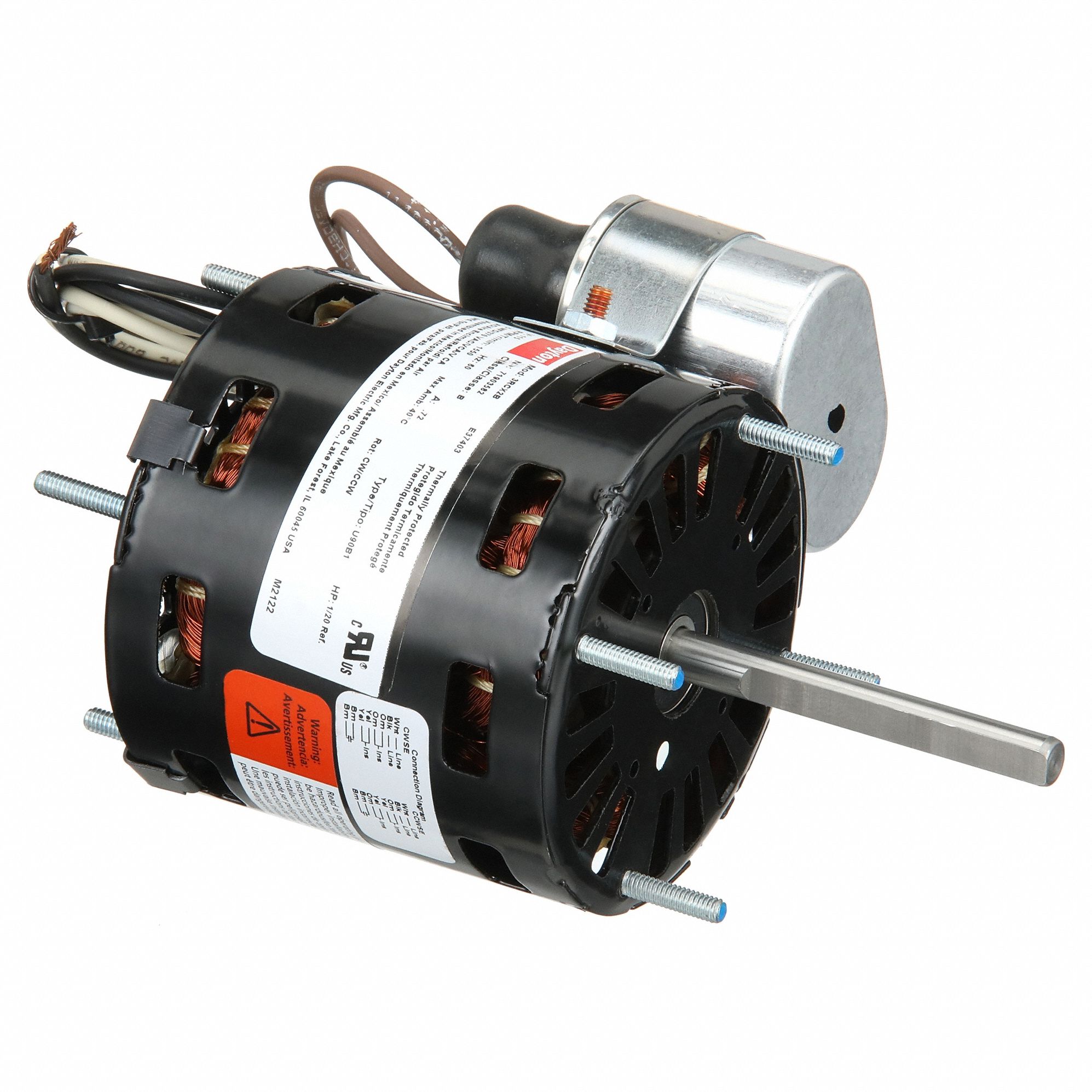 HVAC Motor: Stud, Permanent Split Capacitor, Single Phase, 1/20 hp, 1, 550 RPM, 3.3 Frame Size