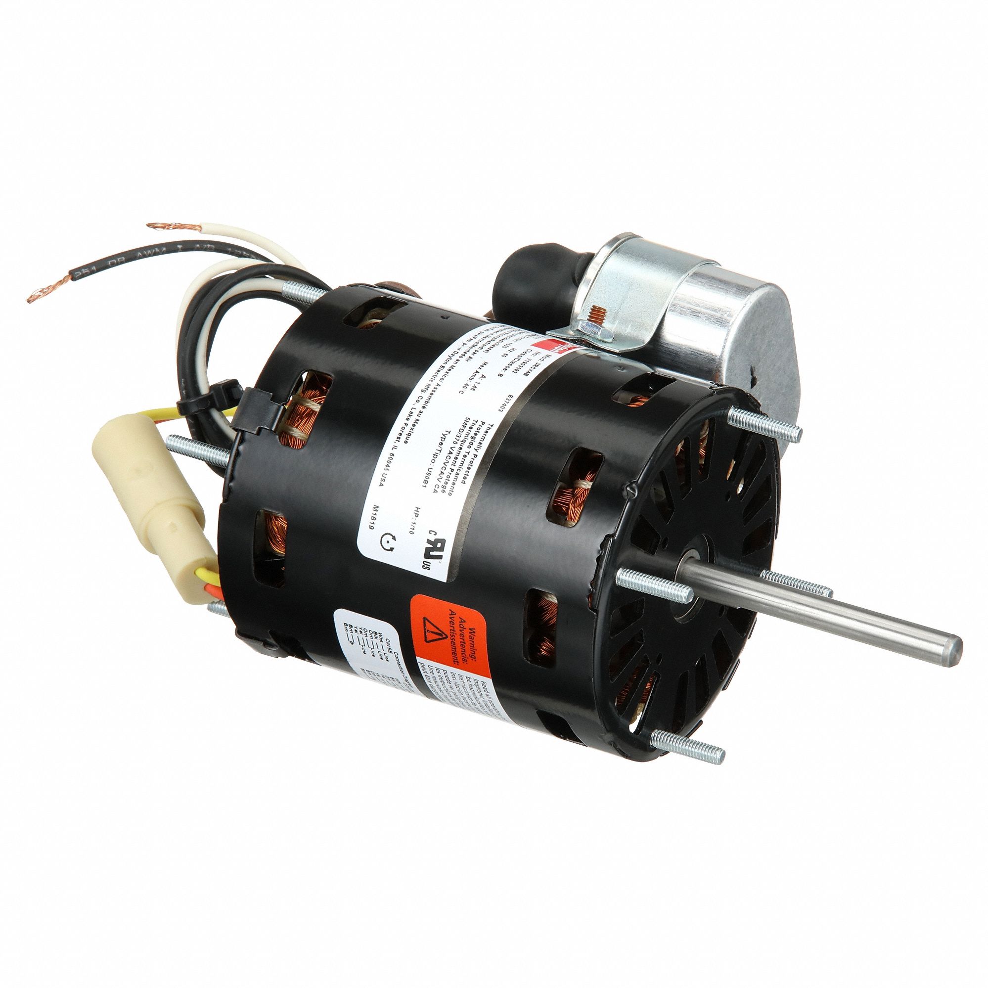 HVAC Motor: Stud, Permanent Split Capacitor, Single Phase, 1/10 hp, 1, 550 RPM, 3.3 Frame Size