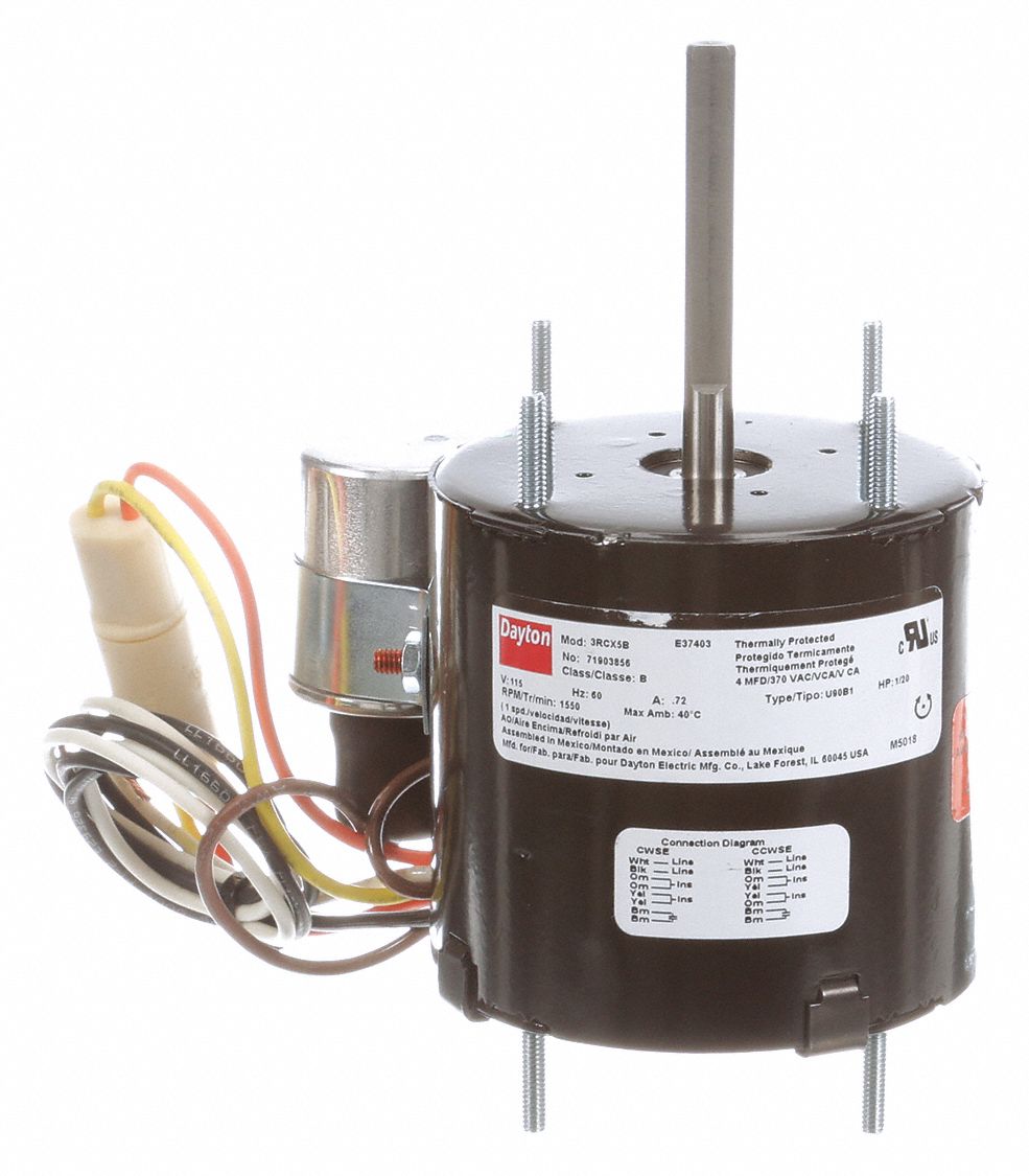 DAYTON HVAC Motor, 1/20 HP, Permanent Split Capacitor, Nameplate RPM