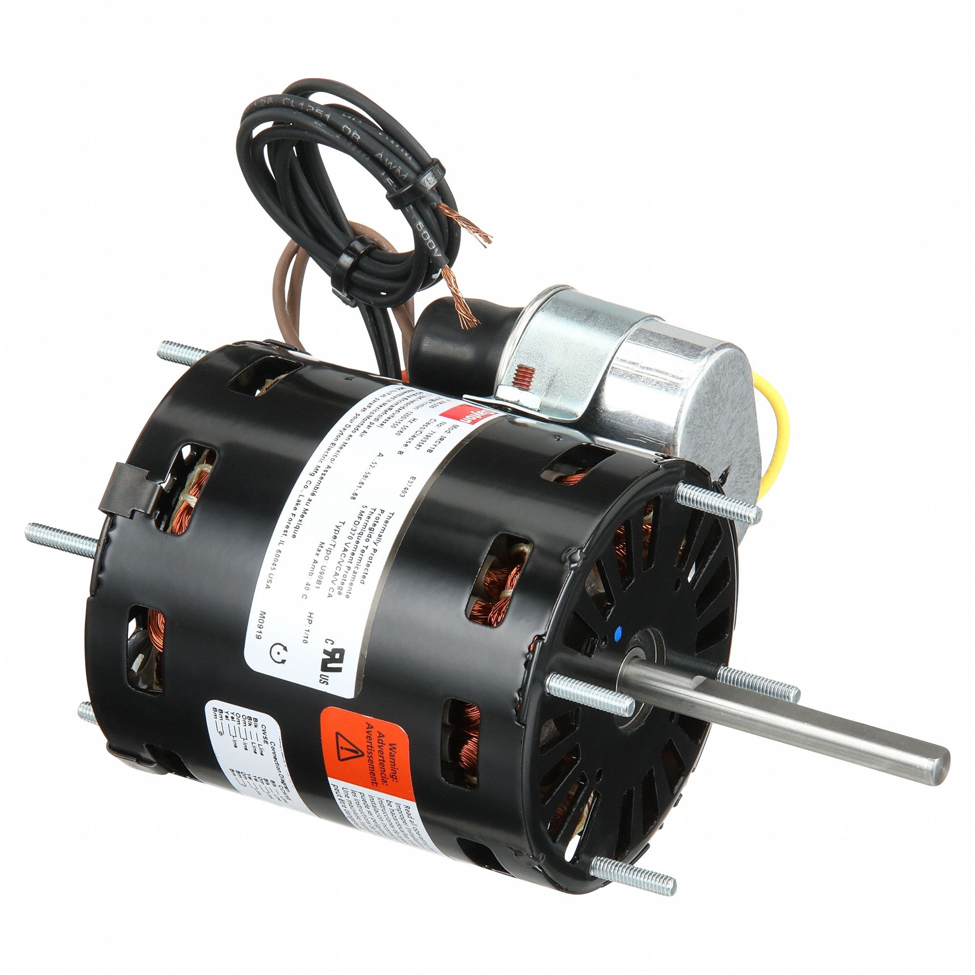 HVAC Motor: Stud, Permanent Split Capacitor, Single Phase, 1/10 hp, 1, 550 RPM, 3.3 Frame Size