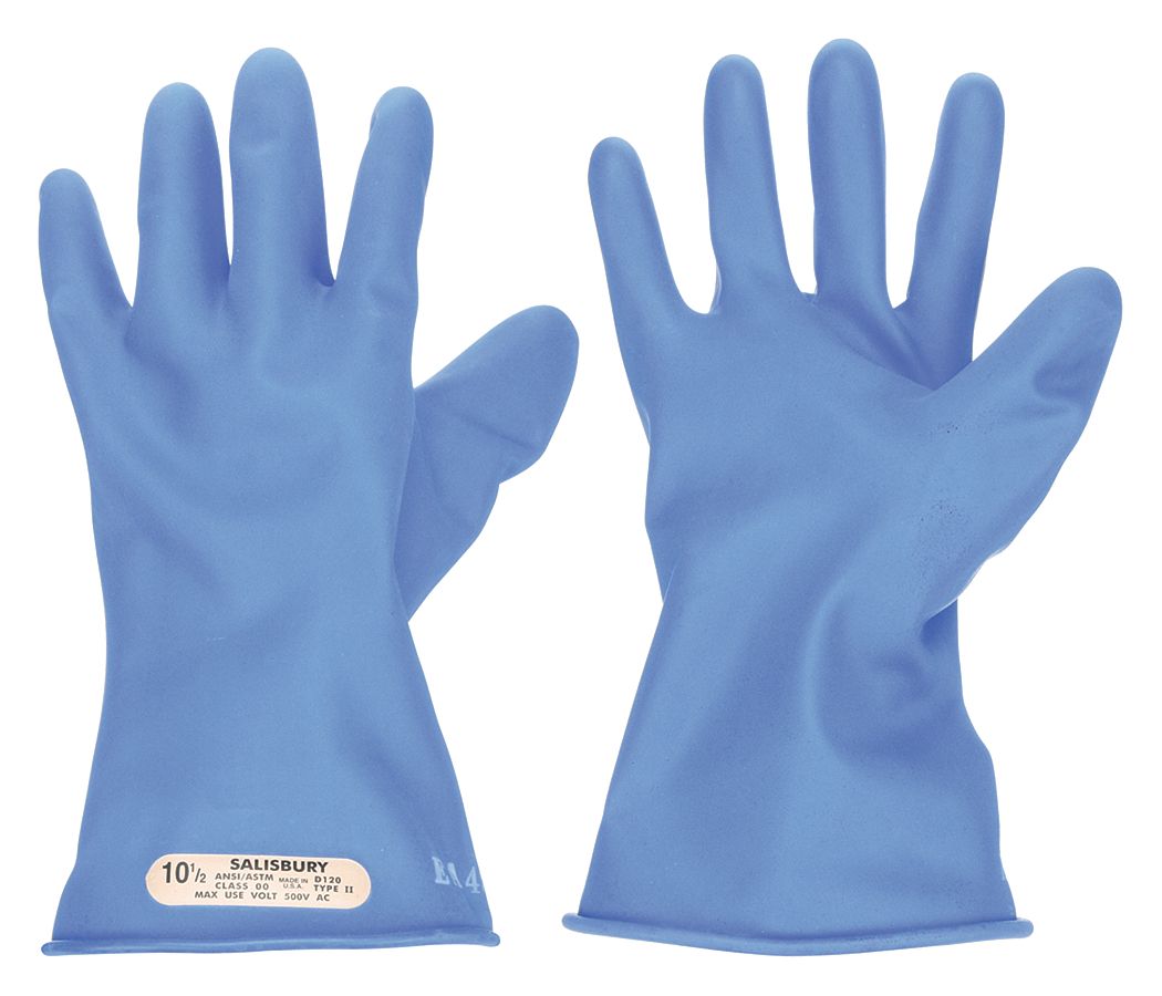 Electrical-Insulating Gloves: 500V AC, 750V DC, Blue, 10 1/2 Size - Numeric, Type II, 1 PR