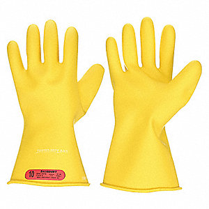 ELECTRICAL INSULATING GLOVES, 1000V AC/1500V DC, 11 IN L, STRAIGHT CUFF, YELLOW