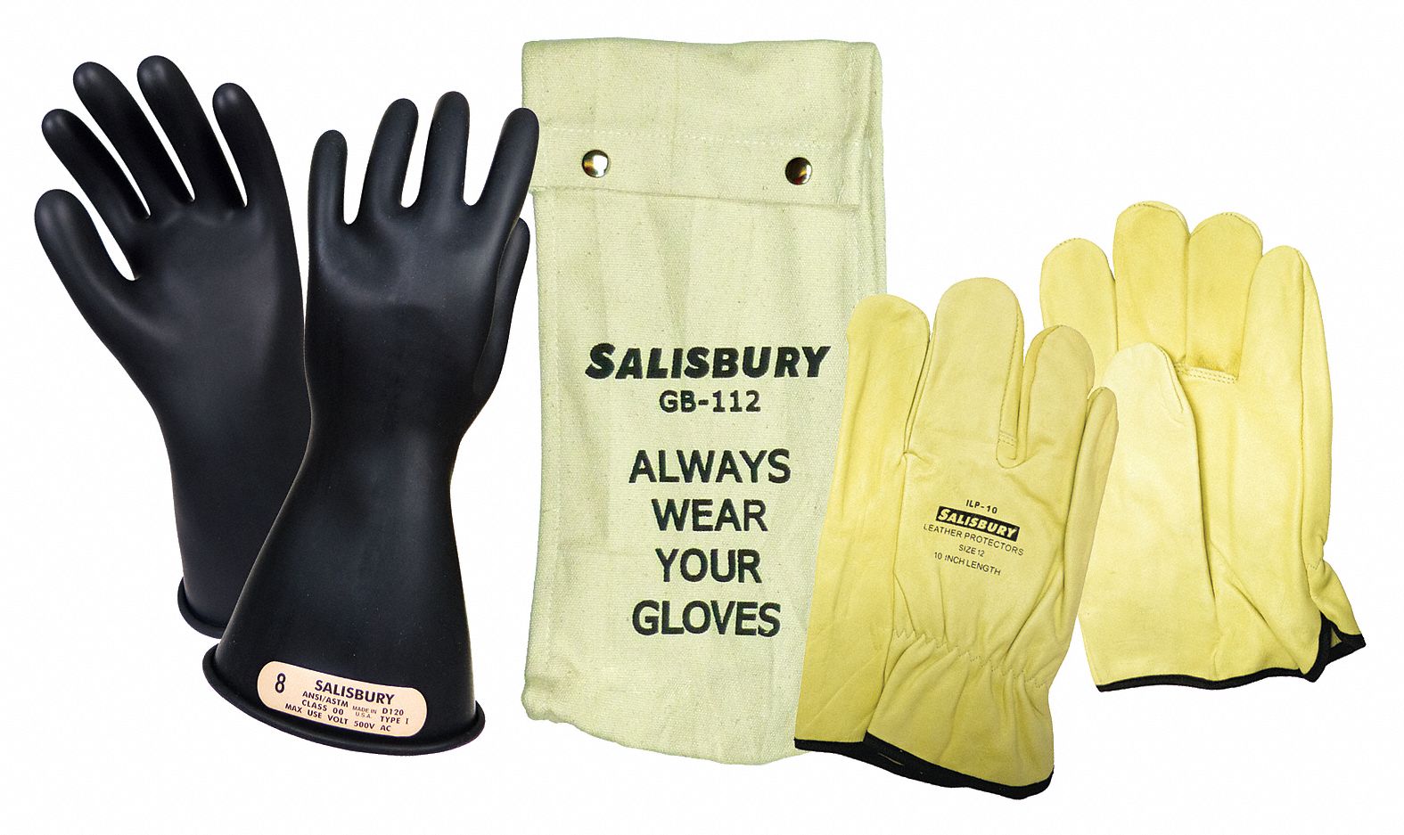 SALISBURY Juego de Eléctricos , Negro , Goma Natural , Clase 00 , Tamaño 9 - Kits de Guantes Eléctricos 3RMW8 | GK0011B/9 - Grainger México