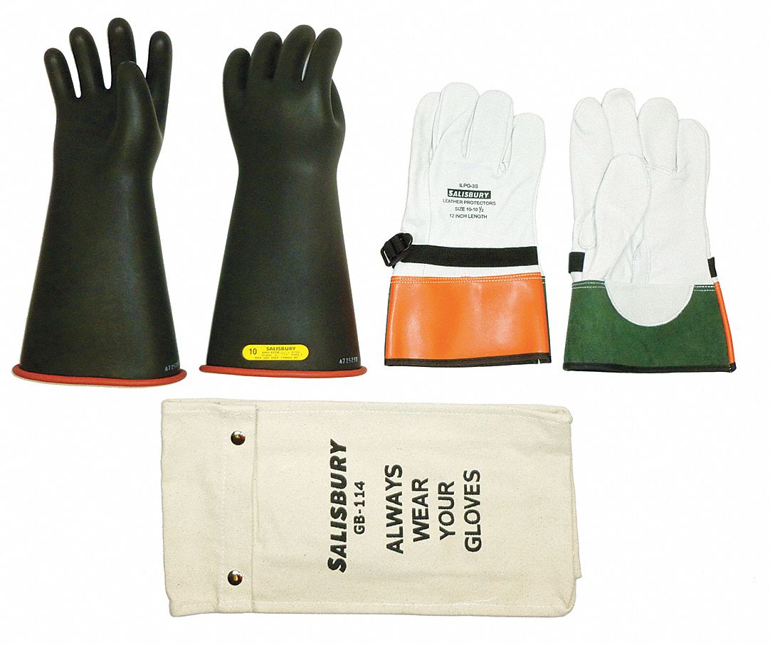 SALISBURY Kit para Guantes Aislantes , Negro , Goma natural , Clase 0 ,  Tamaño 9-1/2 - Kits de Guantes Eléctricos - 32XE88